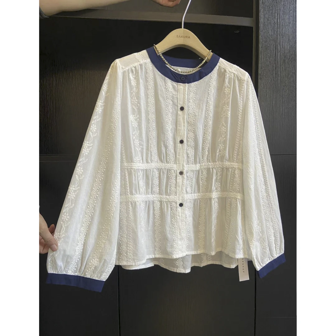 璎婲sᴀᴋᴜʀᴀ【左岸午后】媛韩版高级感撞色重工拼接刺绣宽松百搭长袖