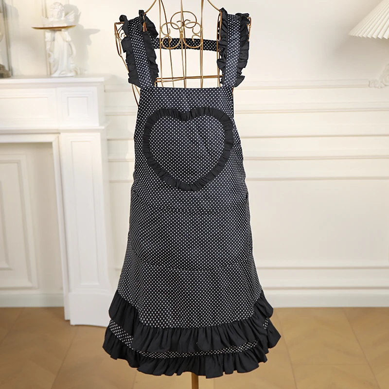 姜妍同款防水爱心波点围裙韩版时尚家用厨房做饭围腰美甲烘焙罩衣