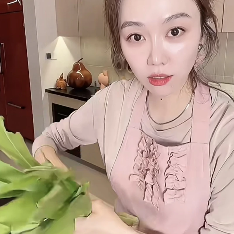 姜妍同款粉色荷叶边围裙防韩版显瘦工作服家用厨房防水防污罩衣