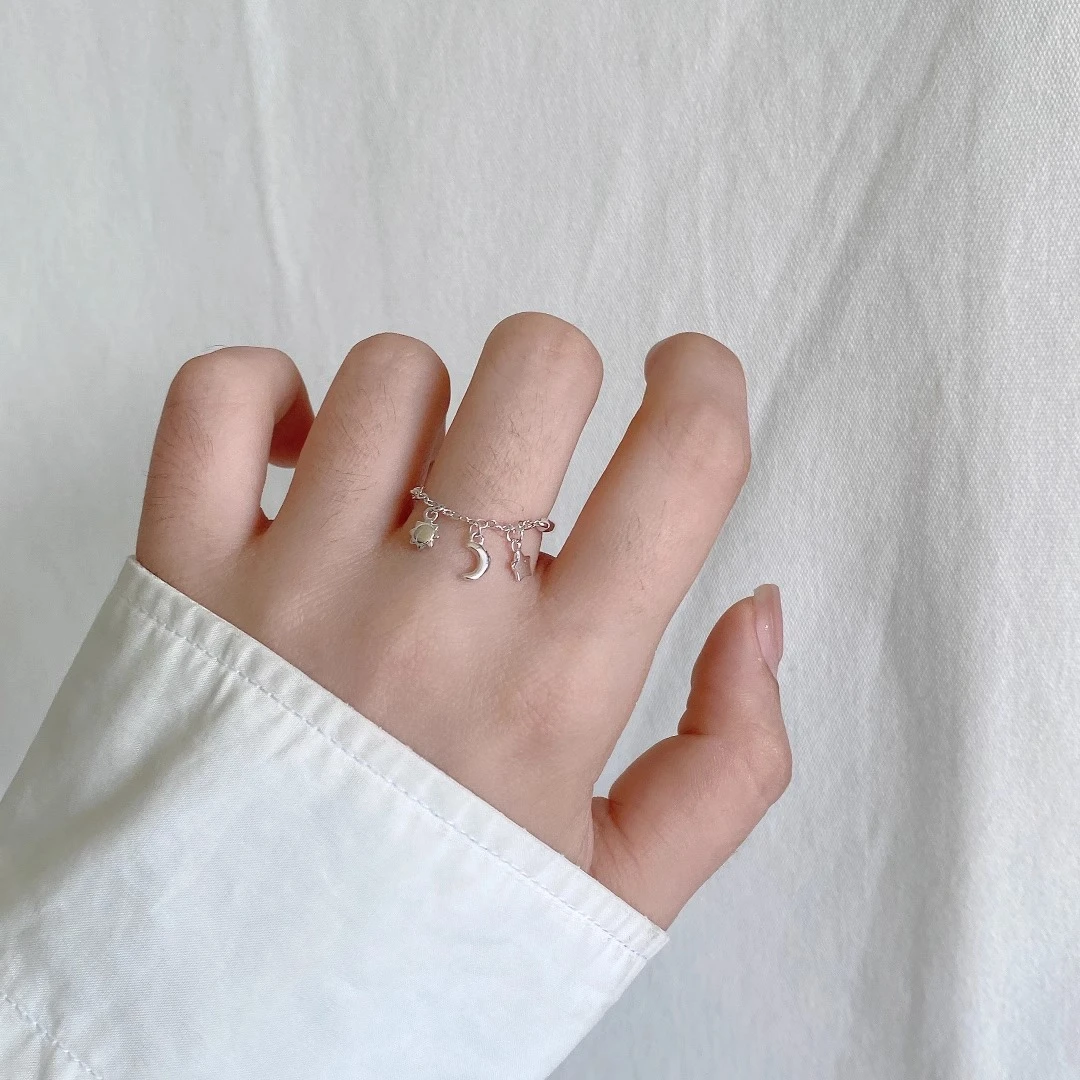 足银戒指 日月星辰纯银戒指轻奢小众简约气质时尚可调节精致甜美