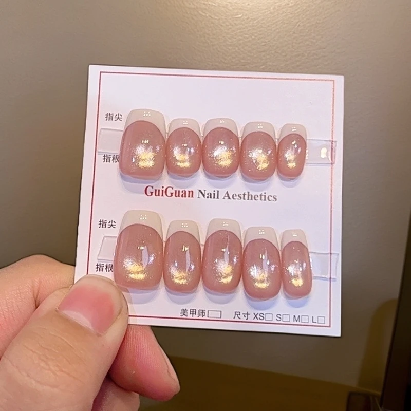 直播专属【瑞雪】金色追光猫眼纯手工穿戴甲可拆卸美甲纯欲猫眼冰茶