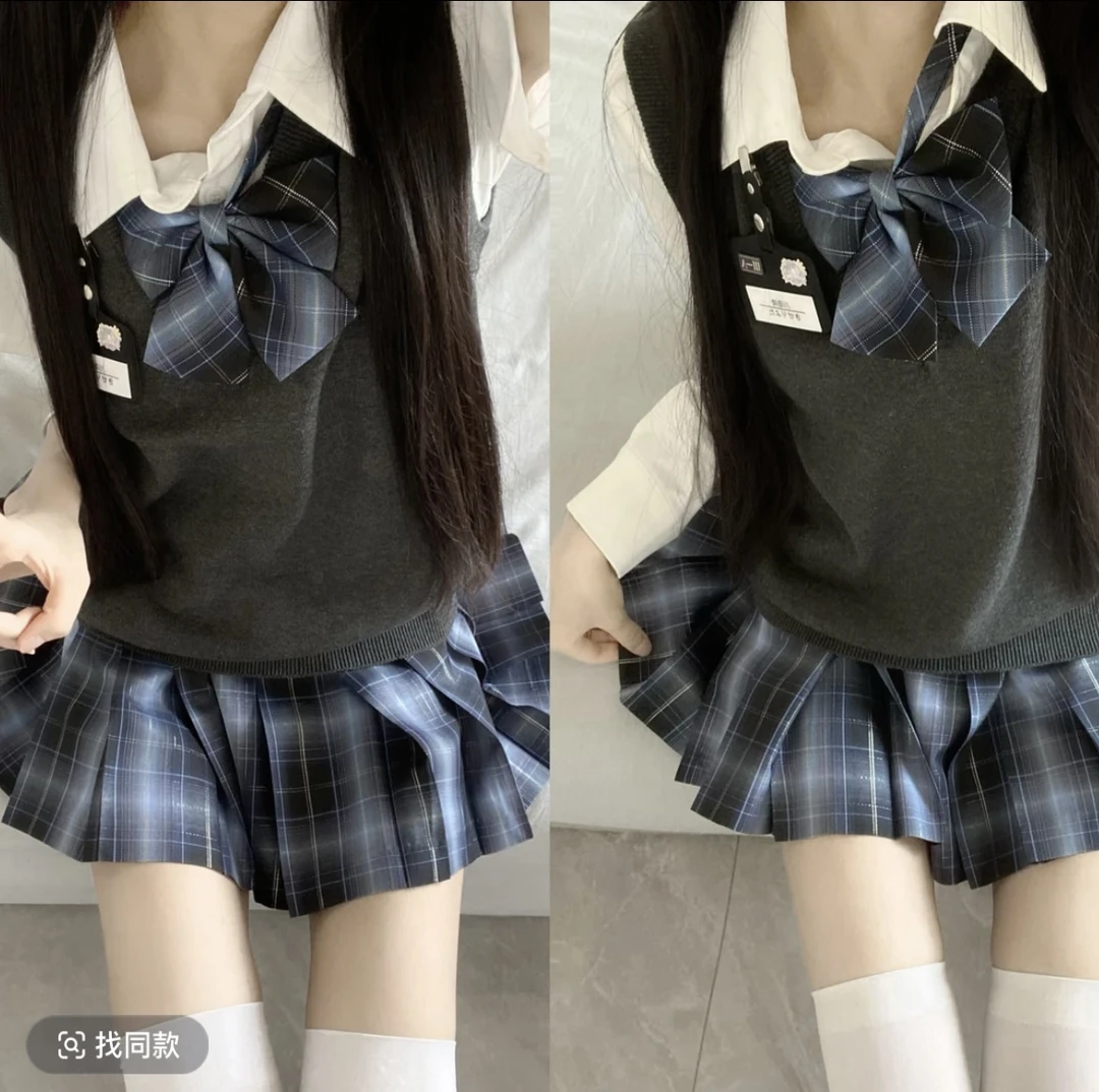 原创v领套头JK毛衣【银河驿站】制服背心马甲无袖纯色女学生针织衫