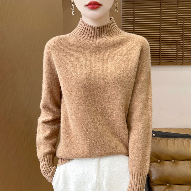 加厚款纯羊毛一线成衣长袖针织衫宽松气质半高领百搭内搭羊毛衫