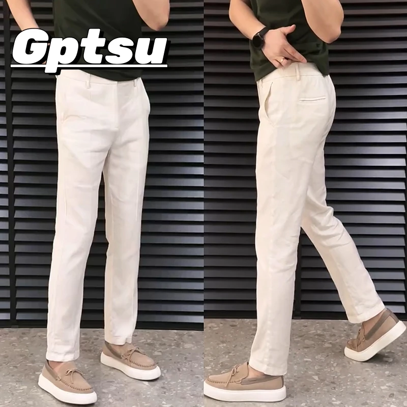 GPTSu商务简约气质休闲裤男士夏季薄款纯色宽松阔腿裤弹力直筒裤