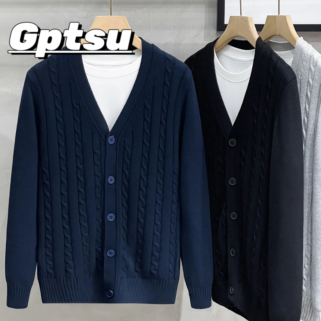 GPTSu美式新款纯棉春秋季针织衫男士毛衣针织开衫休闲外套外搭男