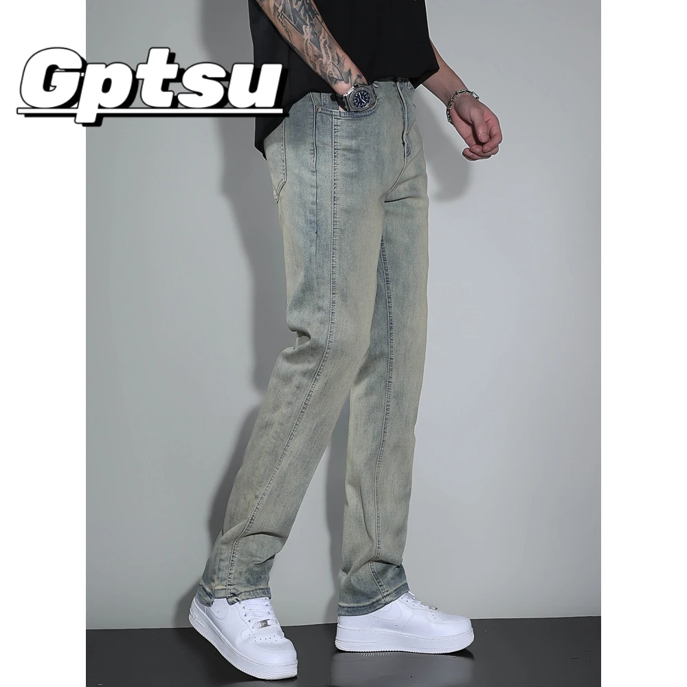 GPTSu2024新款牛仔裤男款直筒宽松男生长裤黄泥色休闲美式裤子男