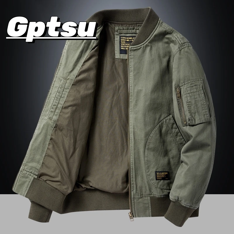 GPTSu美式复古棒球服外套男款春秋季飞行员夹克男士休闲工装上衣