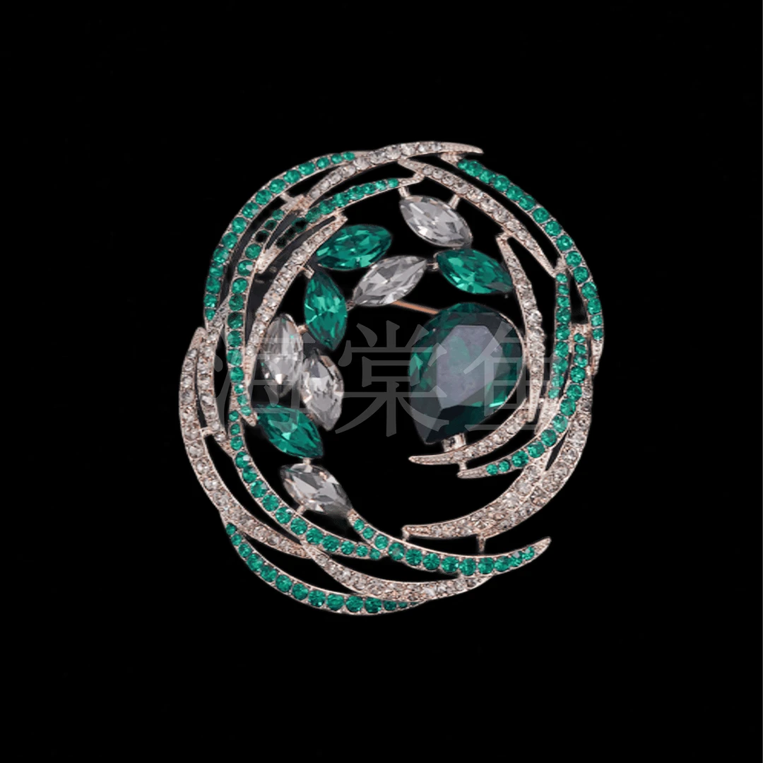 铜合金仿水晶胸针 HY2013绿橄榄胸针