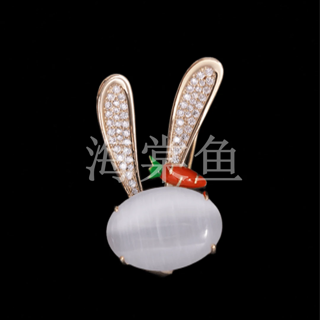 铜合金合成锆石胸针 FL868白猫眼胡萝卜兔胸针