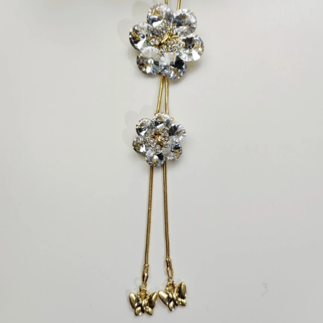 锌合金项链 MG039【施】高端白晶花朵毛衣链