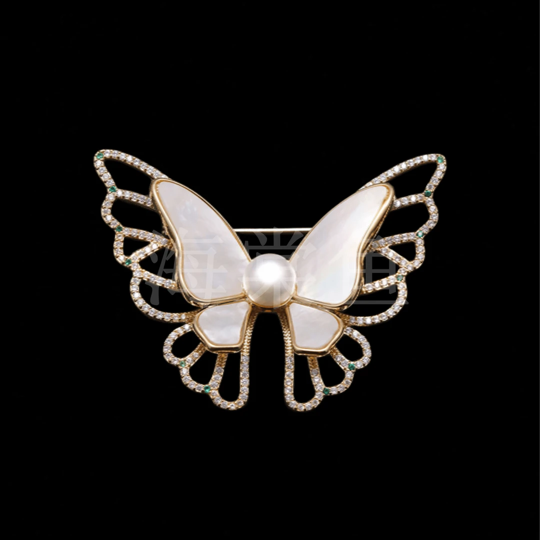 铜合金贝壳胸针 优雅气质百搭白贝蝴蝶胸针5107