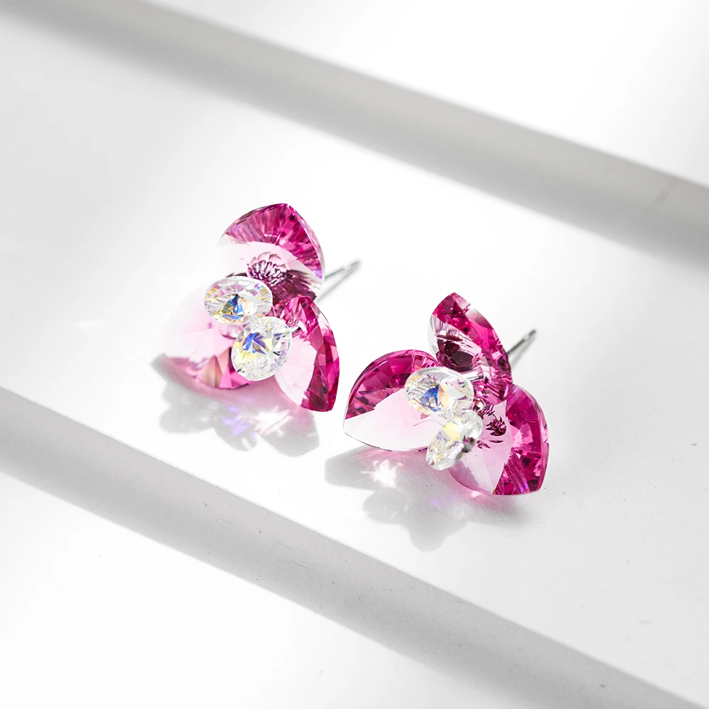 铜合金仿水晶耳饰 EH984【施】三生花《粉》耳钉