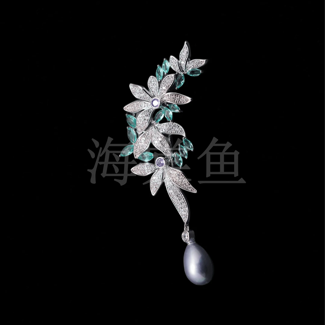 铜合金合成锆石胸针 时尚气质百搭银绿色花束胸针5139