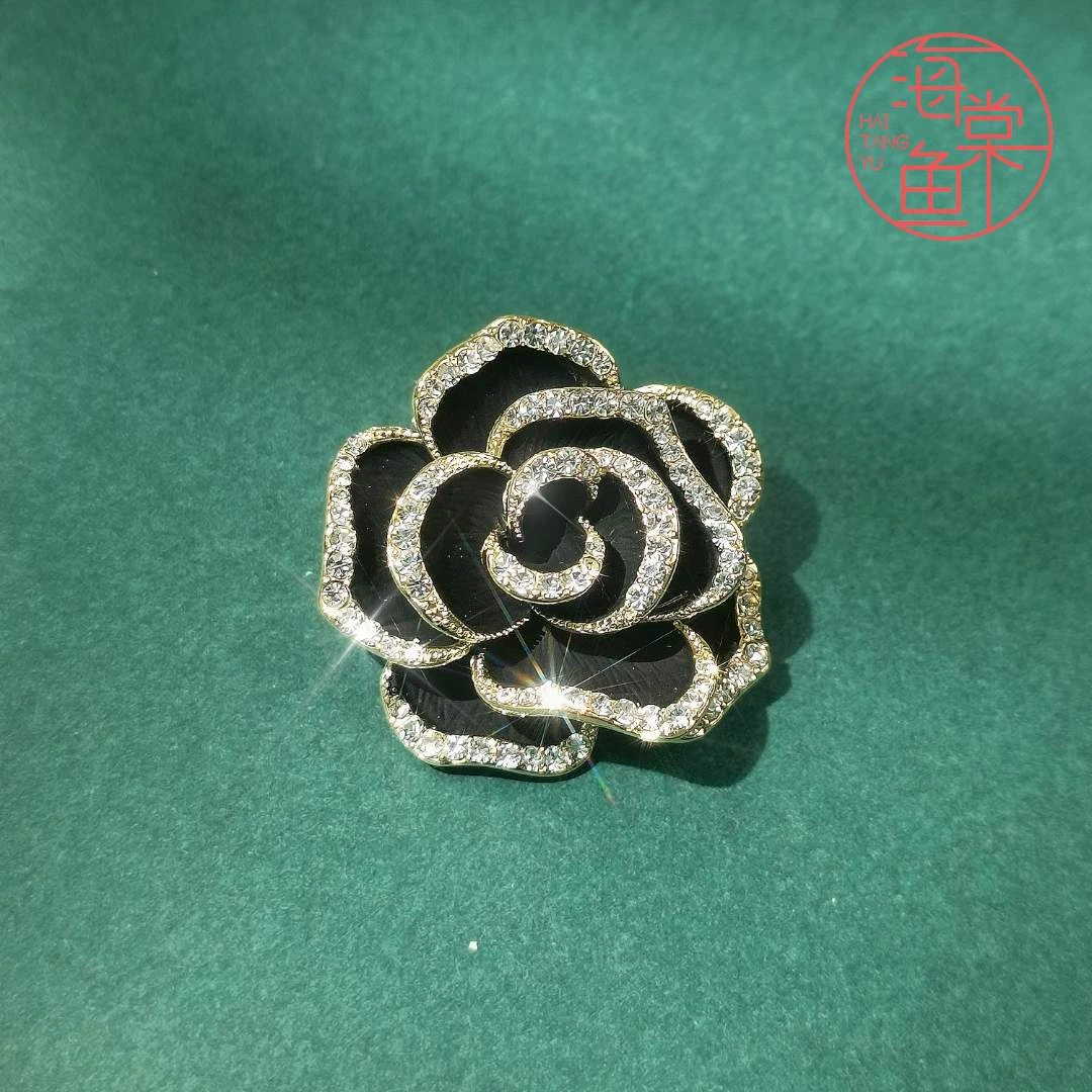 铜合金合成锆石胸针 FL166山茶花《黑》胸针