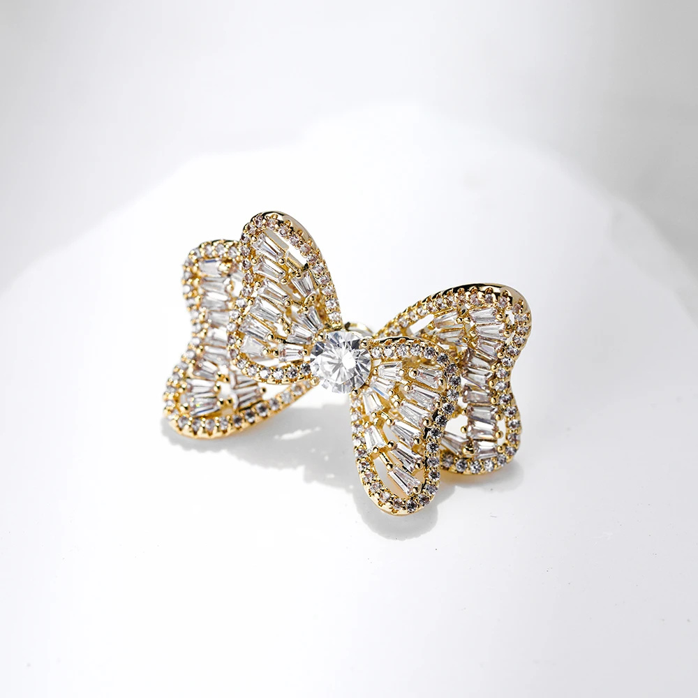 铜合金合成锆石胸针 MN228精致密镶蝴蝶结领针