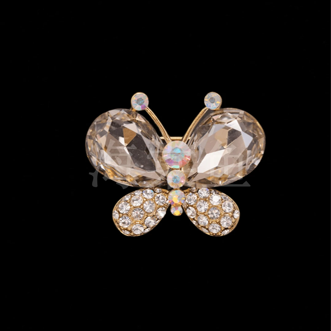 合金仿水晶胸针 FL494香槟花香蝴蝶胸针