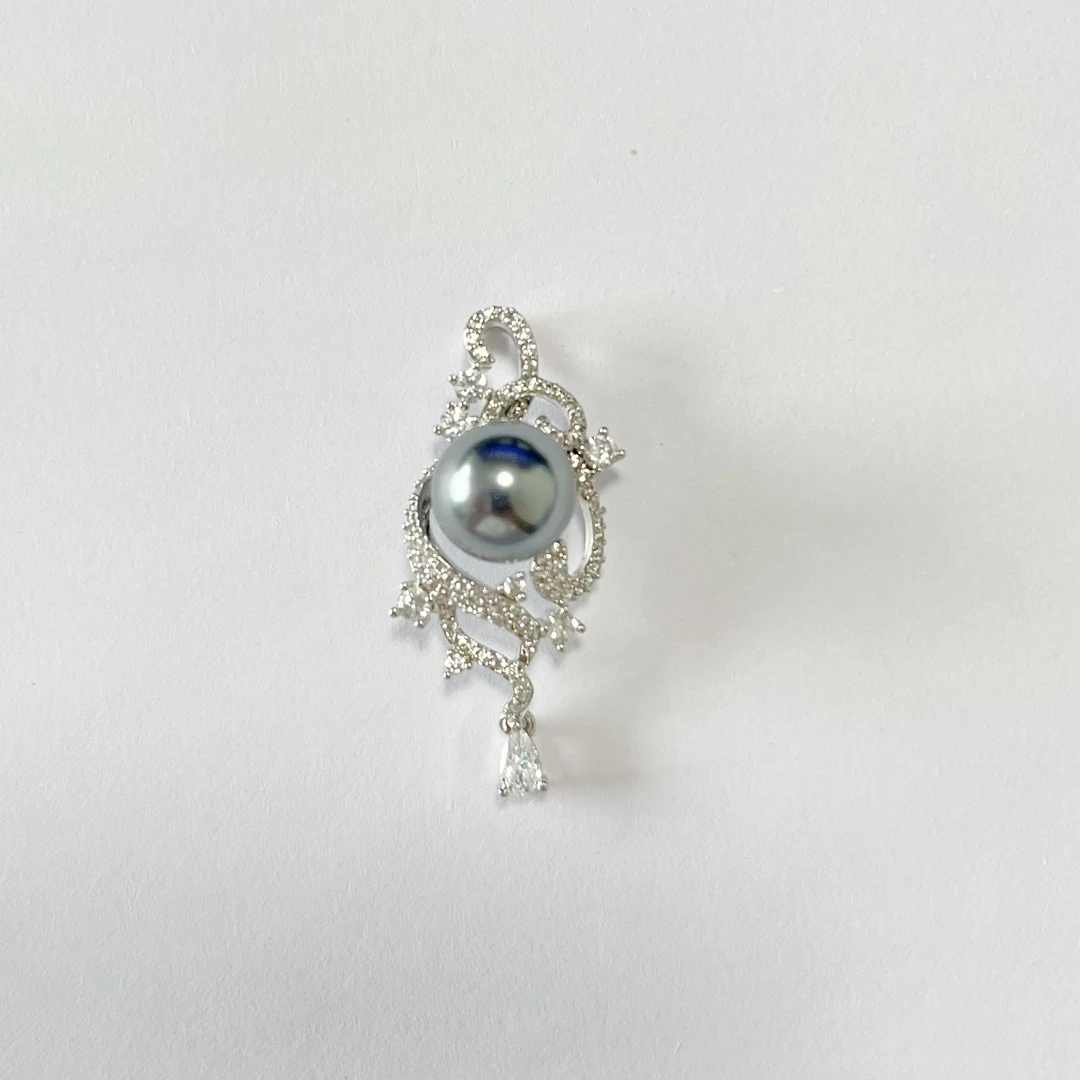 铜合金合成锆石吊坠 时尚气质百搭精镶灰色【施】珠珠吊坠3775