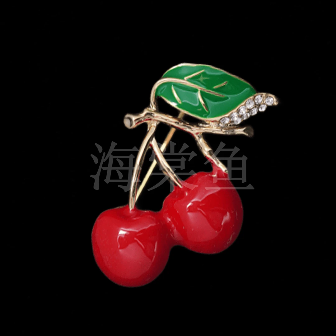 铜合金珐琅胸针 MN360艳红樱桃胸针