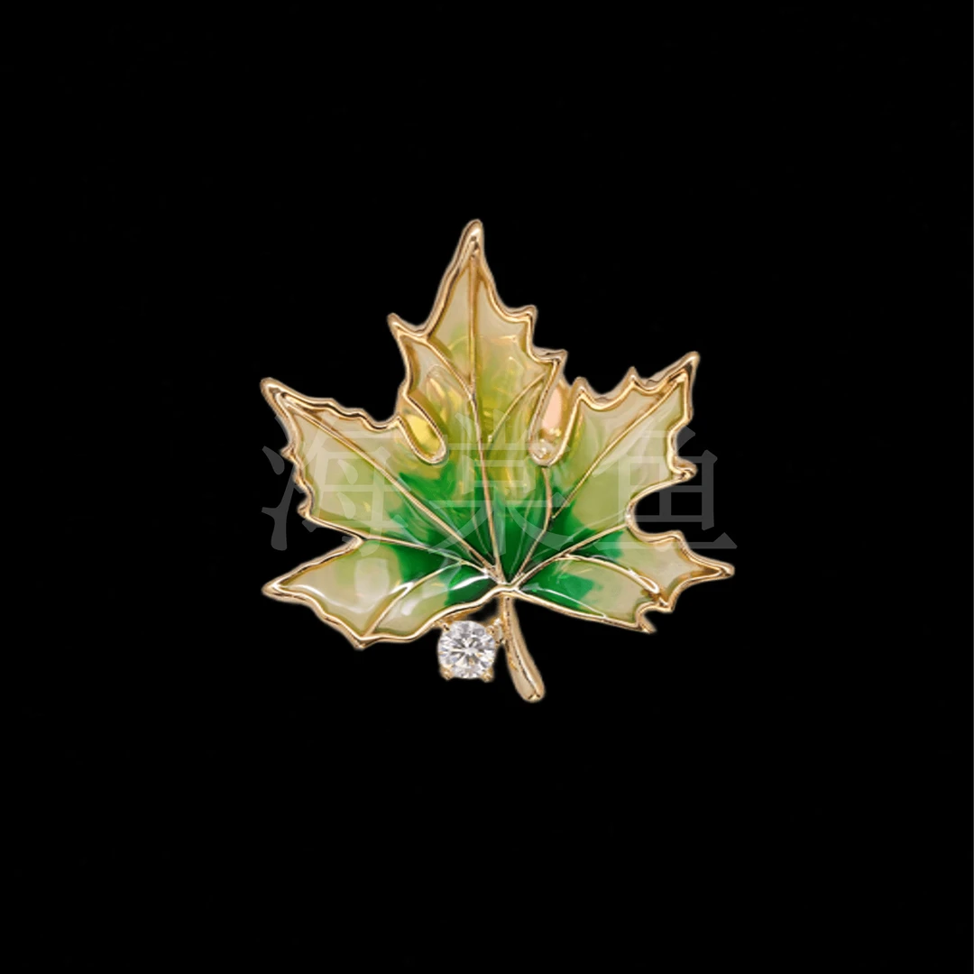 铜合金珐琅胸针 MN1102迷你绿枫叶领针