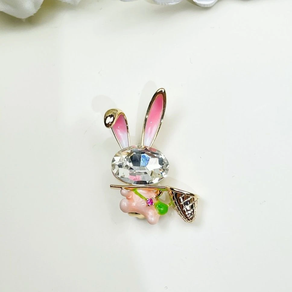 铜合金仿水晶胸针 MN1349迷你玩耍兔《白》胸针