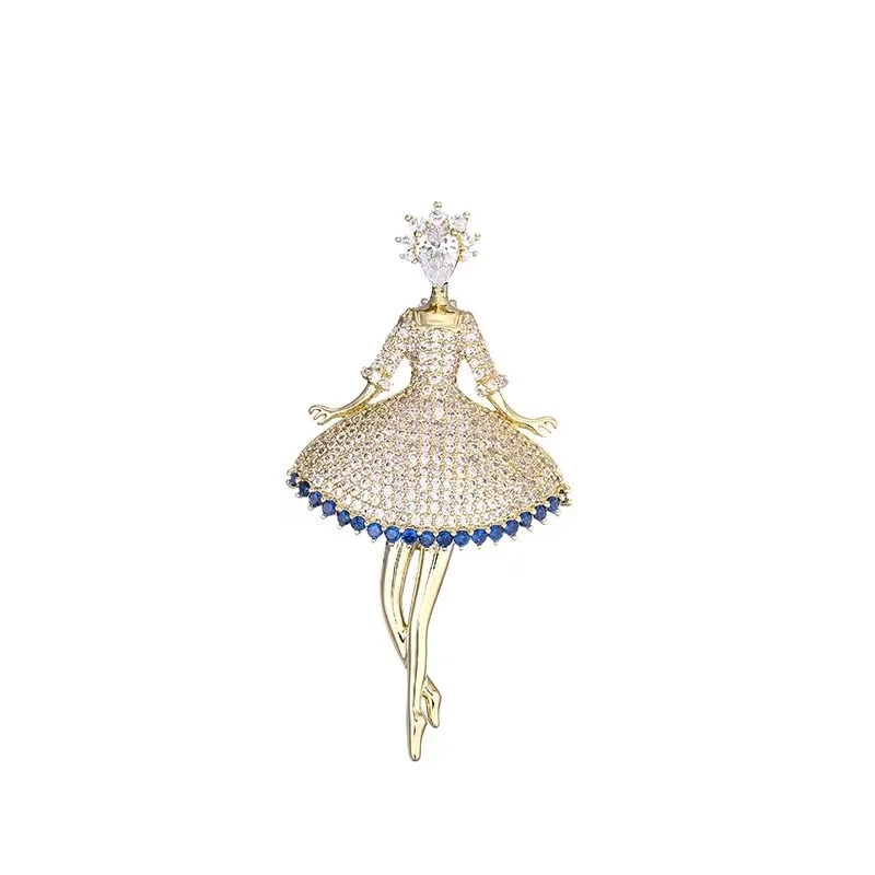 铜合金合成锆石胸针 HY1566精镶蓝公主胸针