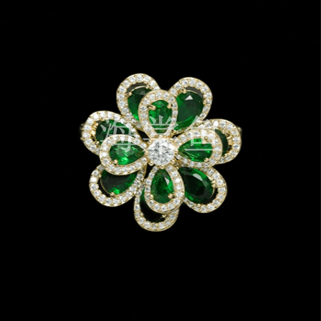 铜合金合成锆石胸针 HY1156玲珑绿莲胸针