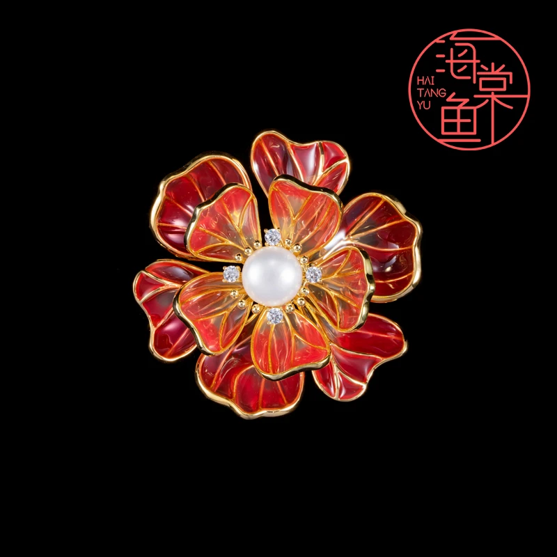 铜合金合成锆石胸针 古雅气质百搭粉色莲花胸针3373