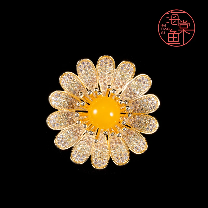铜合金合成锆石胸针 HY1655骄阳之蜜胸针