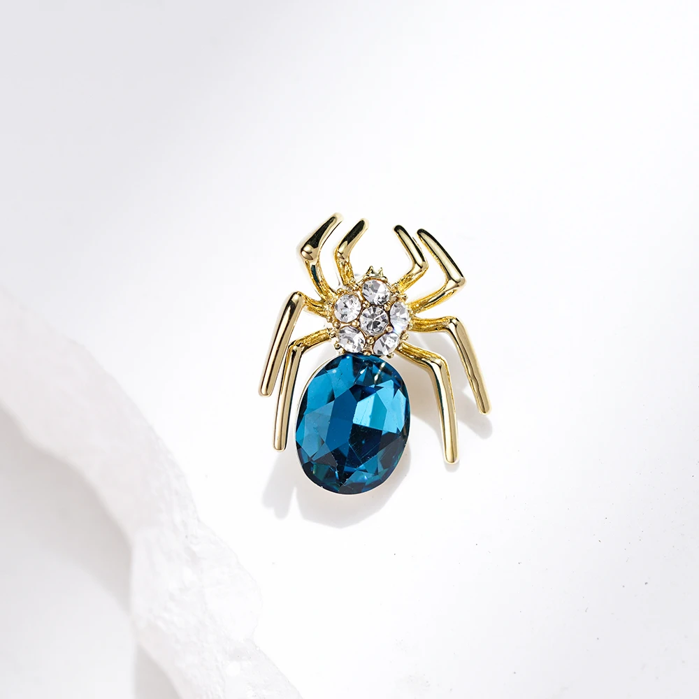 锌合金仿水晶胸针 MN742迷你蓝蜘蛛领针