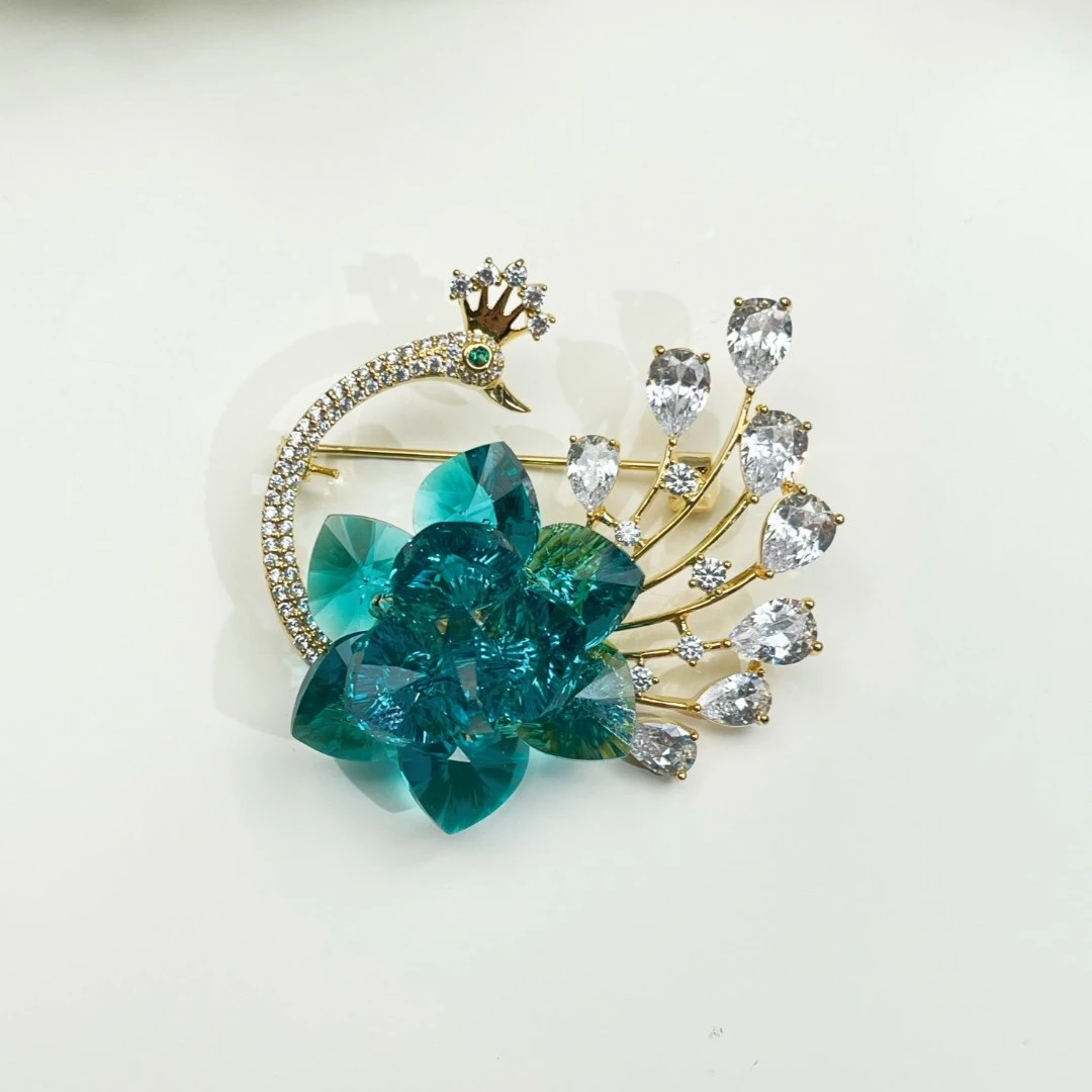 铜合金仿水晶胸针 GD382【施】锦绣之雀《天蓝》胸针