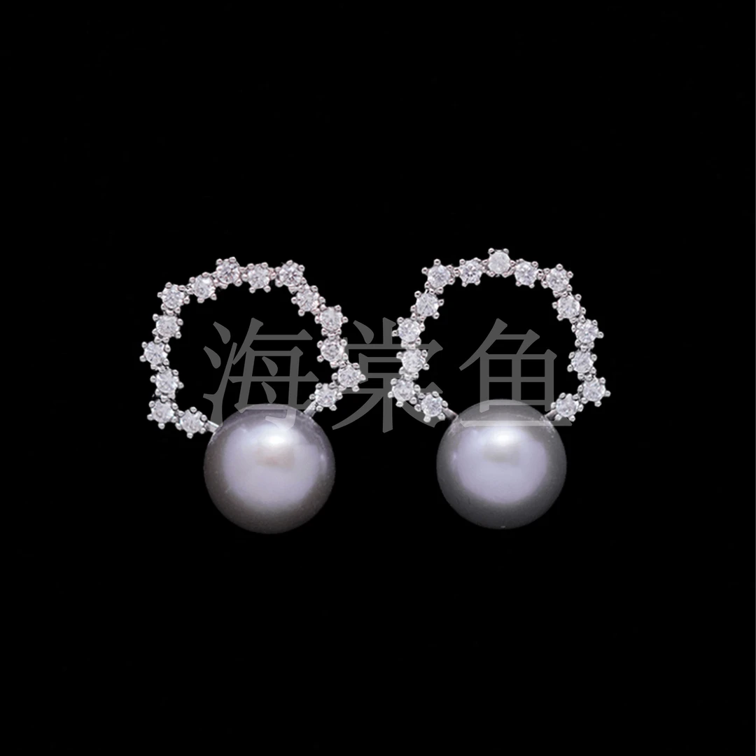 铜合金合成锆石耳饰 时尚气质百搭灰色珠珠耳钉3713