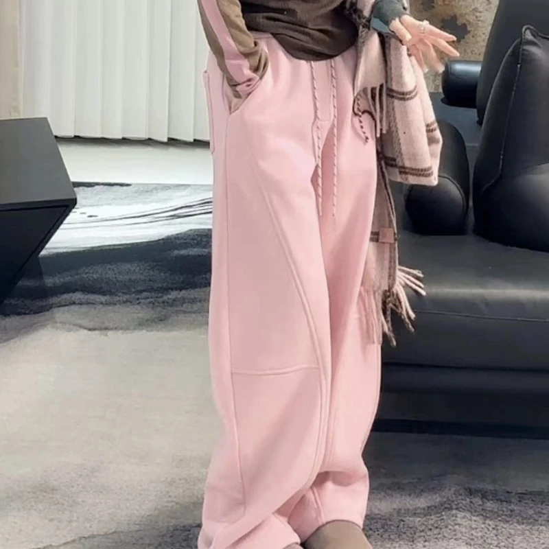 HB【弯刀裤】8695 加绒加绒加绒 休闲显瘦简约松紧腰弹力香蕉阔腿裤