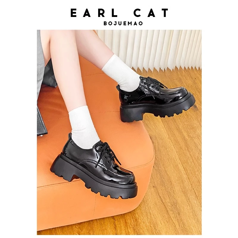 伯爵猫乐福鞋皮鞋新款英伦风增高厚底百搭黑色乐福鞋英伦风小皮鞋