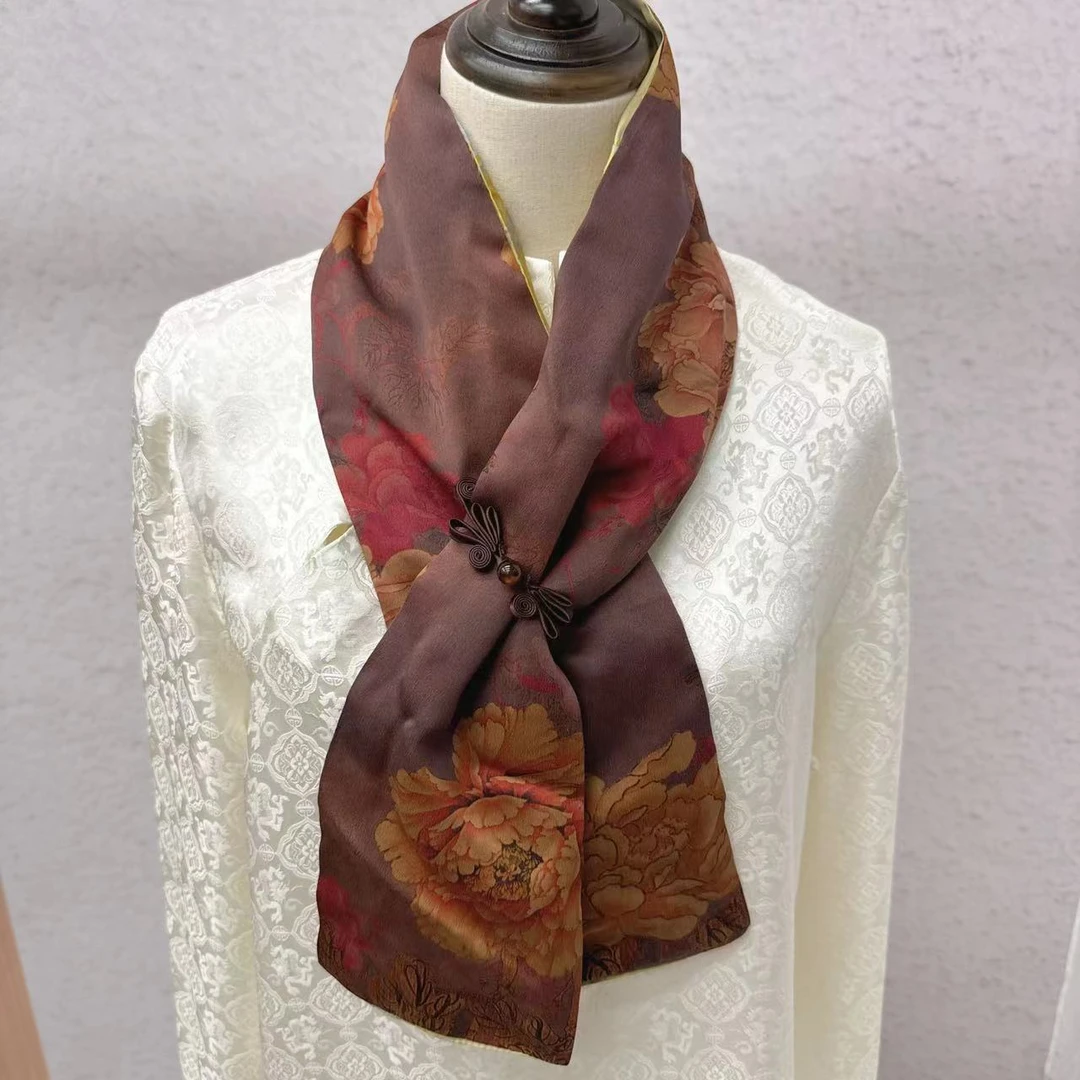 100%桑蚕丝香云纱/宋锦围脖双面真丝丝滑舒适有质感