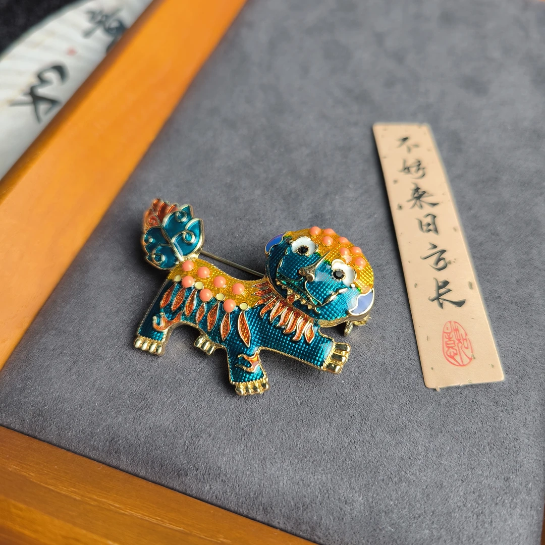 合金胸针 【蓝色小狮子】胖虎手工饰品 新中式国风古典珐琅复古文艺