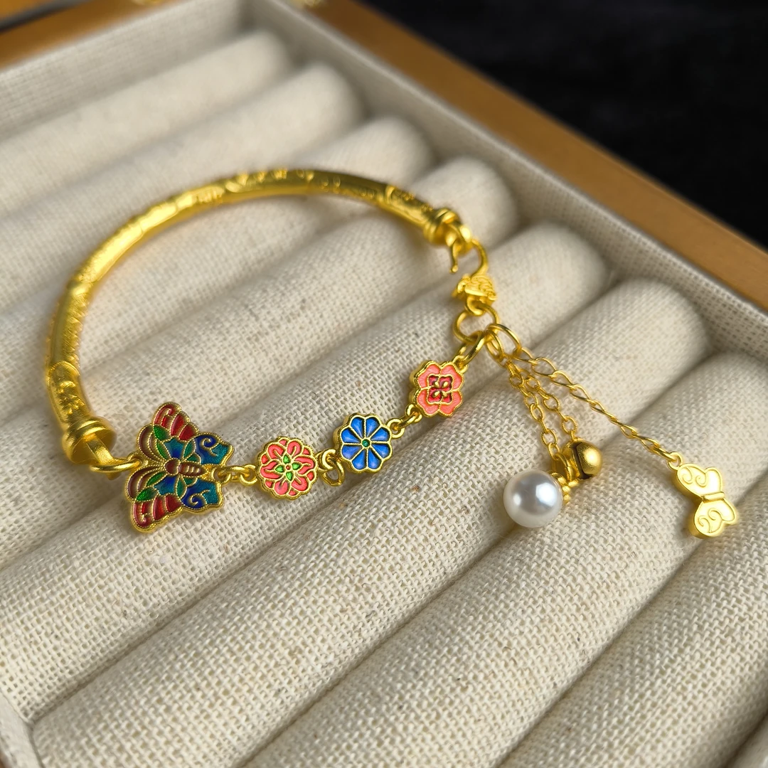 铜合金手镯 【梦蝶】胖虎手工饰品 新中式浪漫花蝴蝶国风轻奢半镯