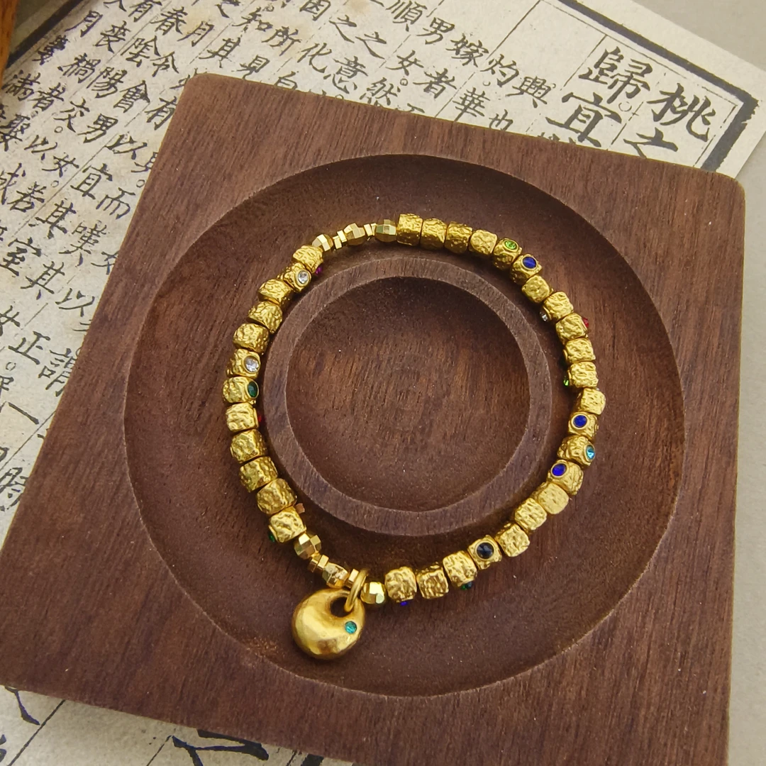 铜合金手链 【精工小方糖】胖虎手工饰品 手工锤纹古法中手串手链