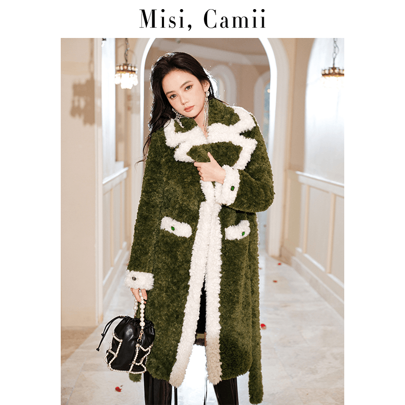 Misi,Camii秋冬新款撞边钻扣毛毛设计感轻奢中长款外套时尚大衣