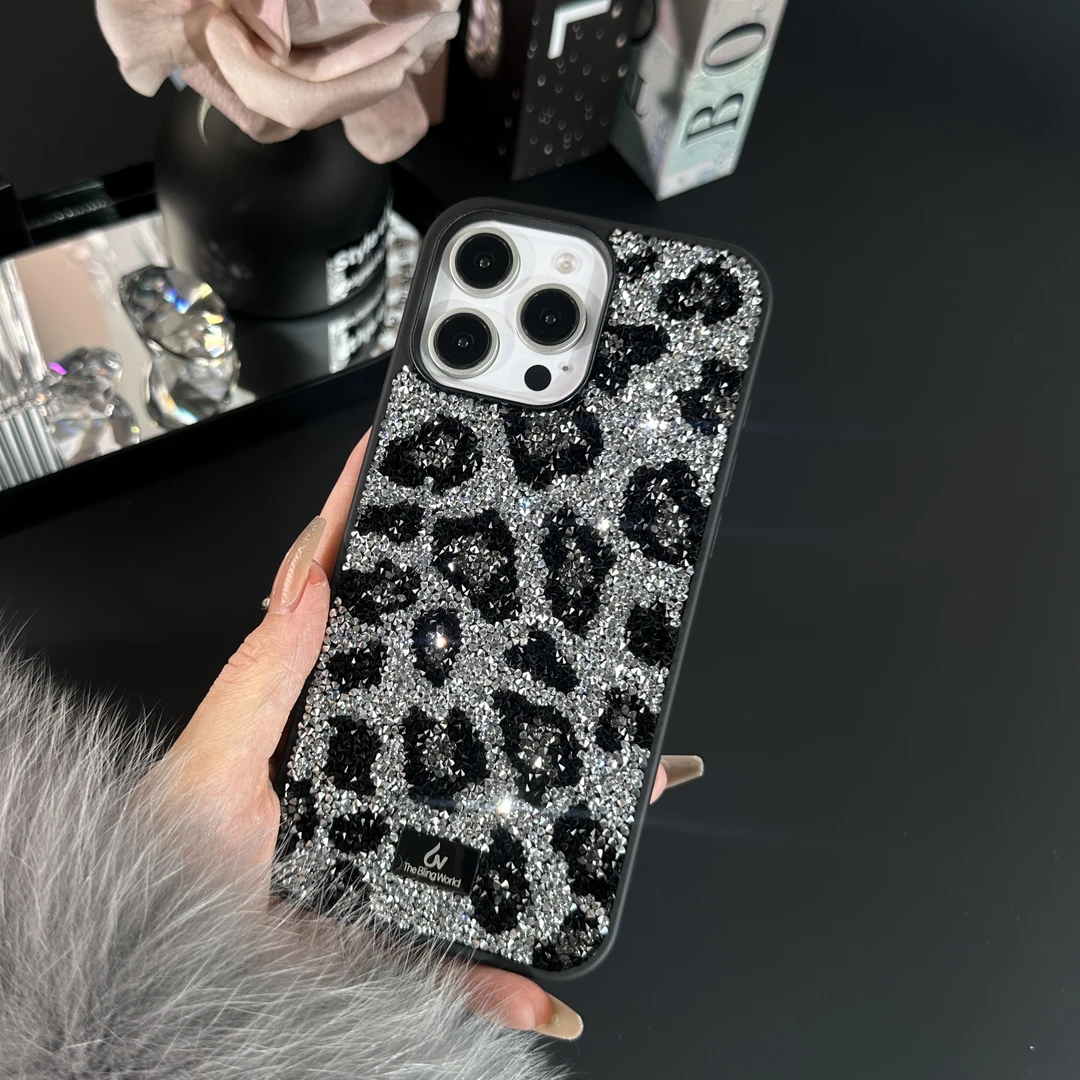 【theblingworld】满钻豹纹设计iPhone16promax/15高级手机壳保护套