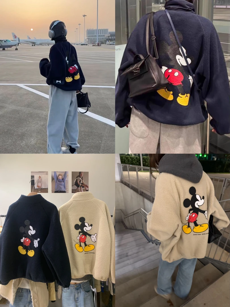 米米摇粒绒！韩！穿搭独特超好看摇粒绒加厚米奇外套女爆款秋冬季