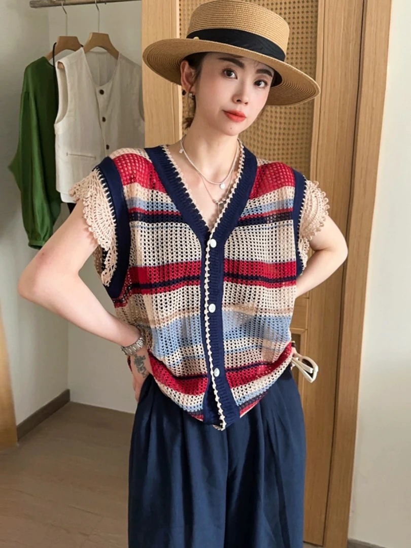 彩色条纹冰丝～针织开衫女欧洲站夏装欧货女装飞飞袖上衣潮