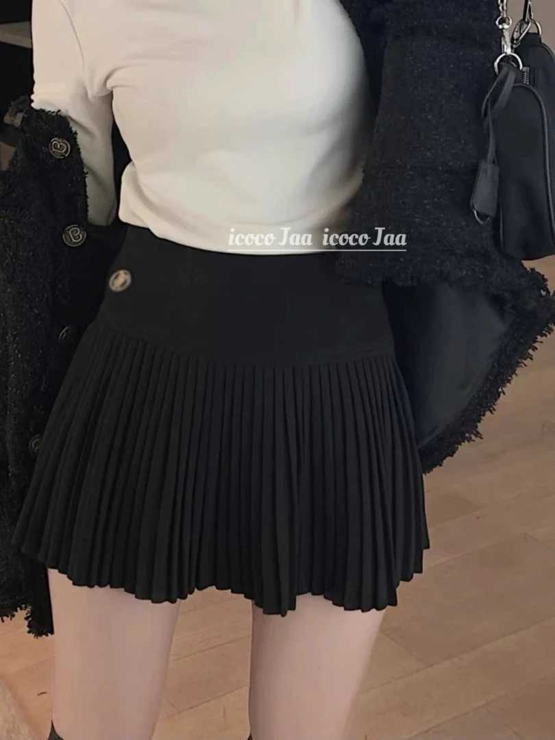 百褶裙秋冬韩版简约百搭高腰显瘦百褶裙半身裙女短裙百搭A字裙