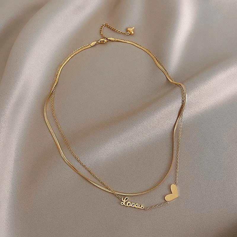 钛钢项链 奥特莱斯18K金胸链双层叠戴颈链首饰女轻奢高级感锁骨链