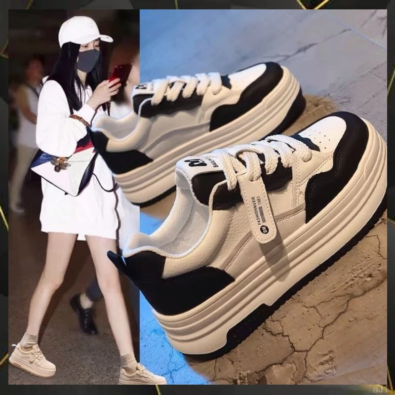 2025年春季春季轻便厚底板鞋女休闲鞋圆头小个子新款小白鞋5202