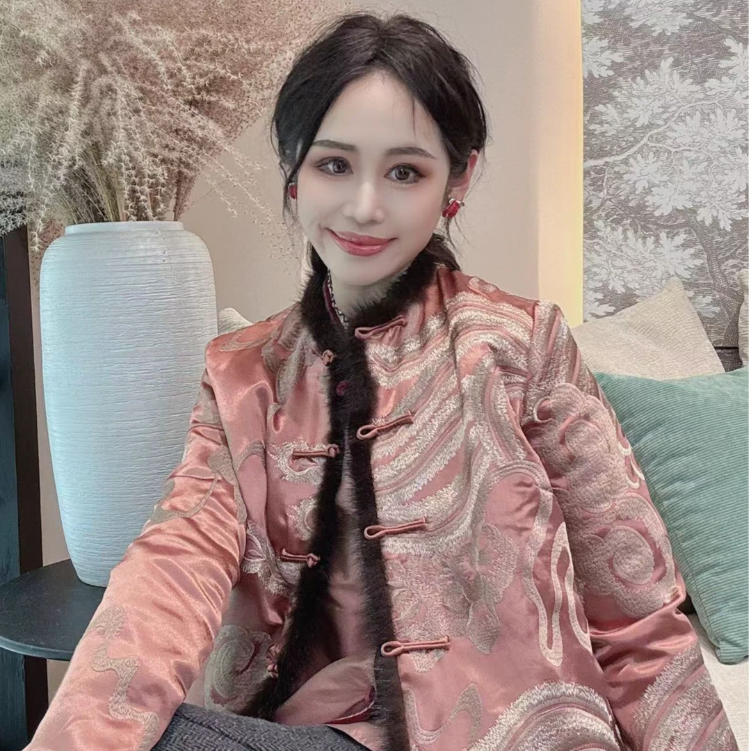 【禾禾家】“长相忆”冬款新中式气质醋酸桑蚕丝水条高端棉服16011