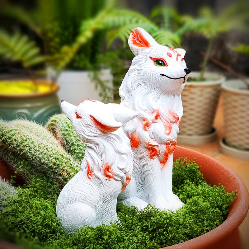 可爱狐狸摆件九尾狐多肉绿植搭配国风户外庭院阳台装饰造景工艺品