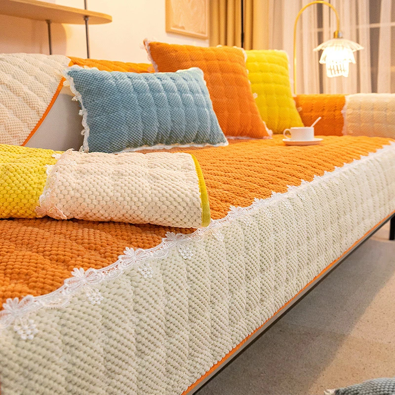 2024新款灯芯绒沙发垫四季通用毛绒坐垫子防滑沙发套罩靠背巾盖布