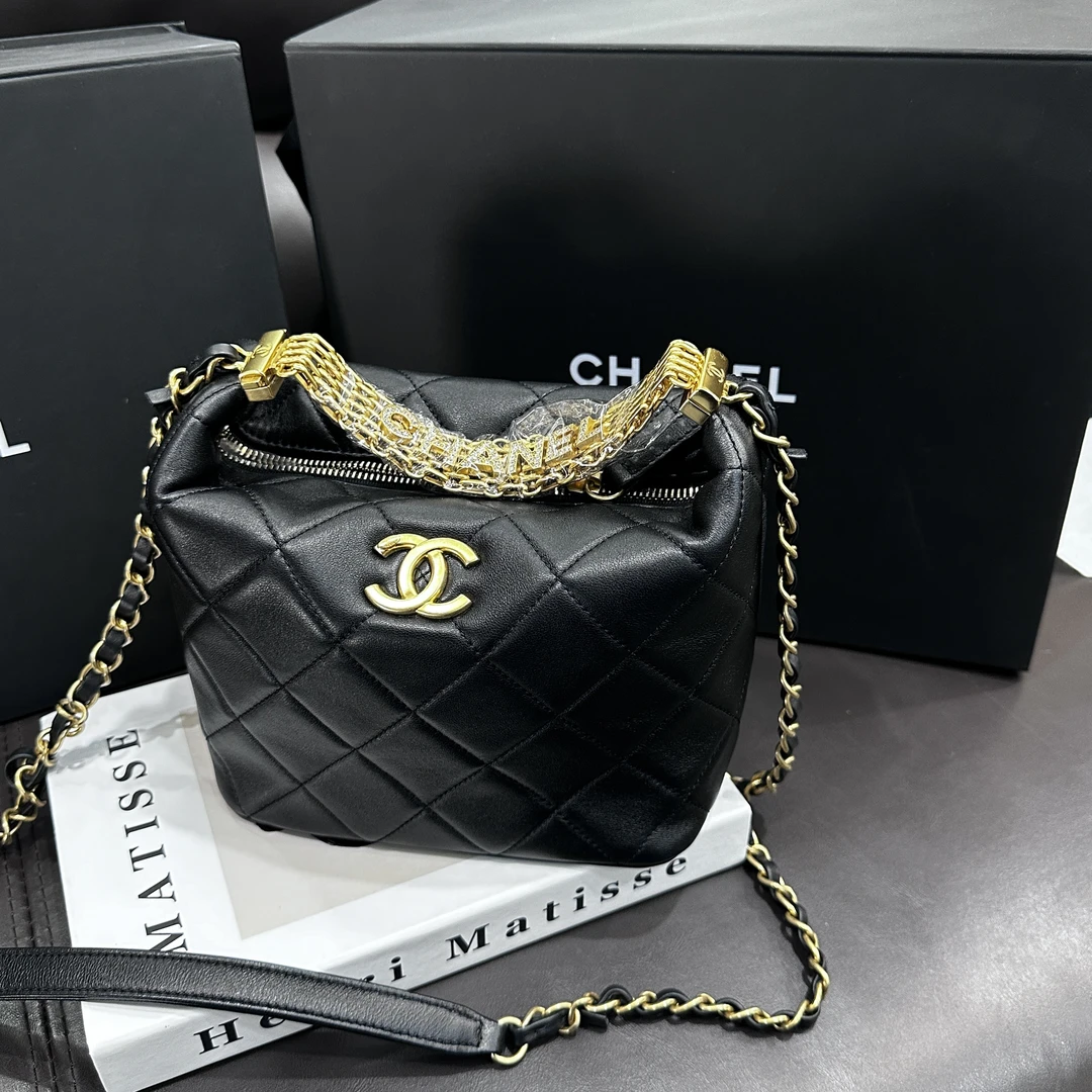 95新 Chanel/香奈儿 黑金水钻手柄饭盒单肩包