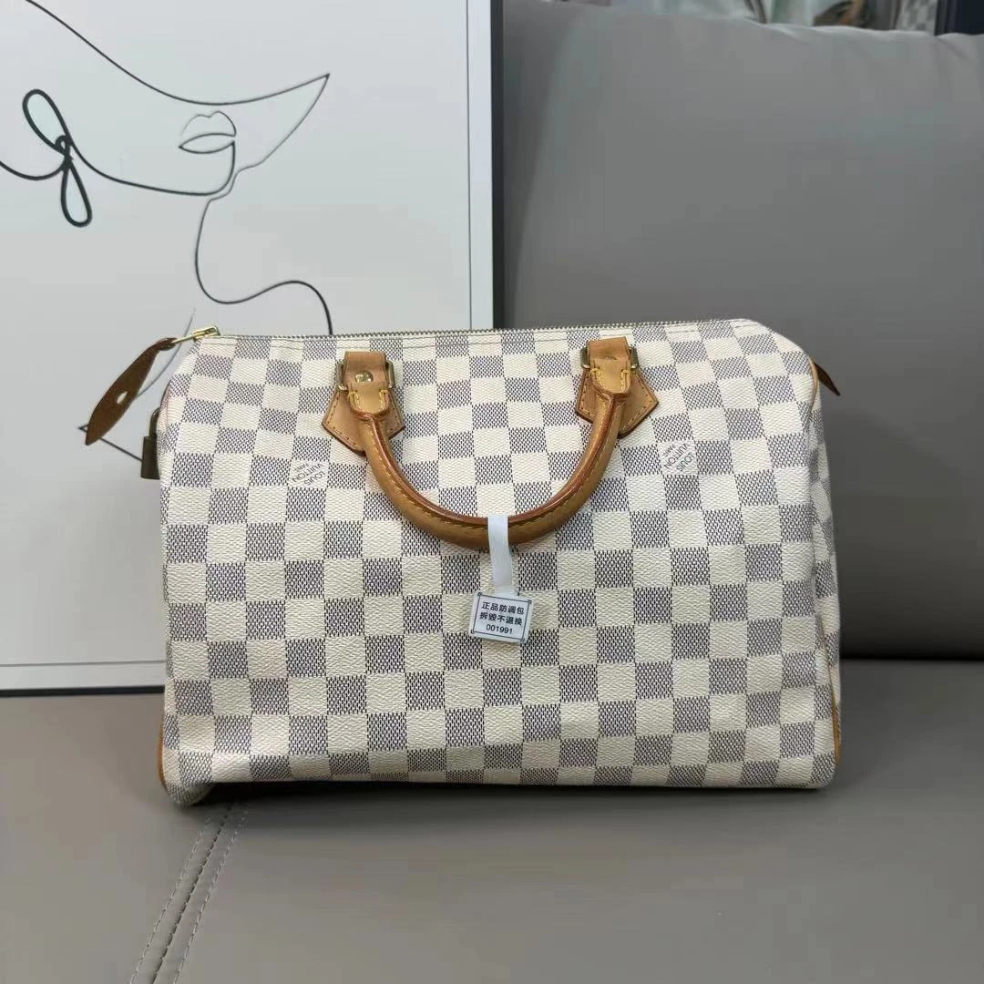 95新 LouisVuitton/路易威登 speedy30白棋盘格手提包/37663271