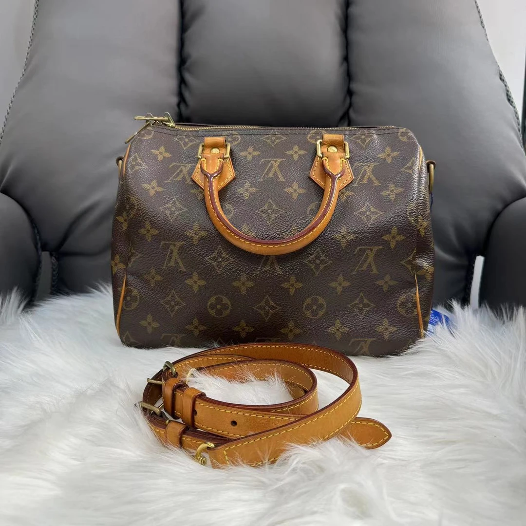 95新 LouisVuitton/路易威登 老花speedy25斜挎包/56577144